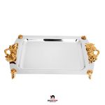 سینی دسته گل رز مستطیل بزرگ طلایی کی اس تی مدل 118