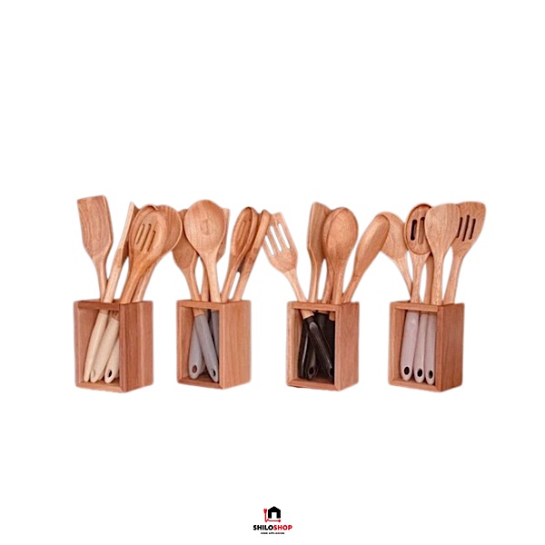 image - 2025-10-15T150542.770 ست کفگیر ملاقه 5 پارچه چوب شیشه امبیکو مدل Embico-2068 - Image 1