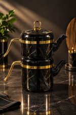 کتری قوری گرانیت ماربل استوانه Embico دسته طرح چوب با قوری گرانیت مدل 3078 - تصویر 4